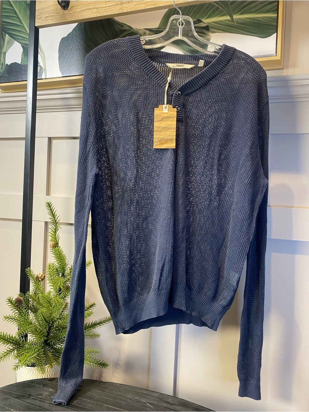 Lifetime Collective men's knit Henley sweater in navy blue M